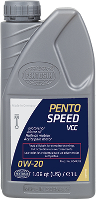1 liter bottle of Pentospeed VCC 0W-20 motor oil