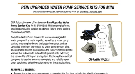 Rein Upgraded Water Pump Service Kits for MINI WPU0521 WPU0522